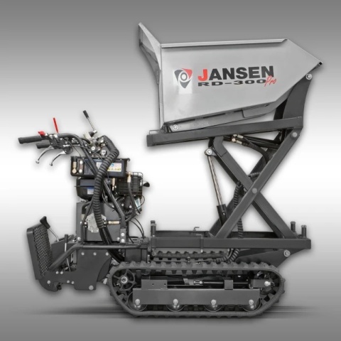 Profesjonalne wozidło gąsienicowe Jansen RD-300pro z hydraulicznym kiprem, gotowe do pracy na budowie.