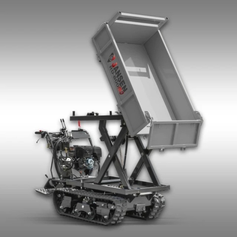 Hydrauliczny wysoki wysyp w wozidle Jansen RD-800PRO podczas rozładunku na kontener
